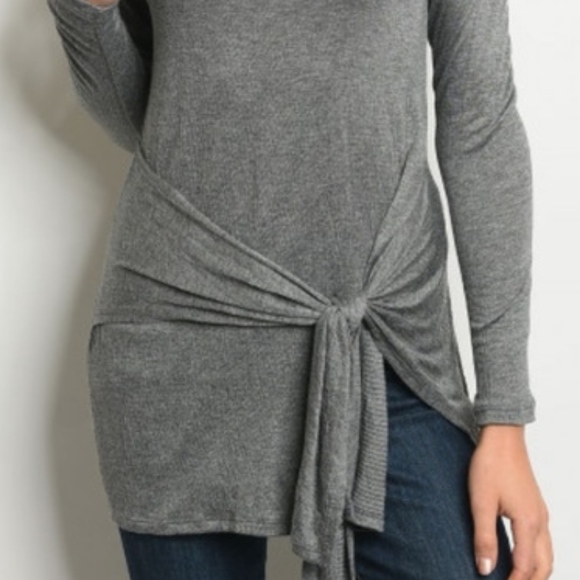 Pretty Tie Front Slub Knit Tunic - Picture 3 of 3